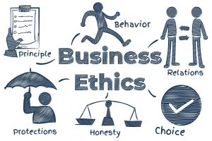 A picture with text that say Business Ethics